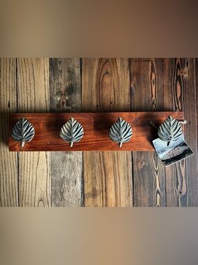 Rustic Leaf Wall Hook Rack Wood Metal Made in India Boho Coat Solid Entry Decor
